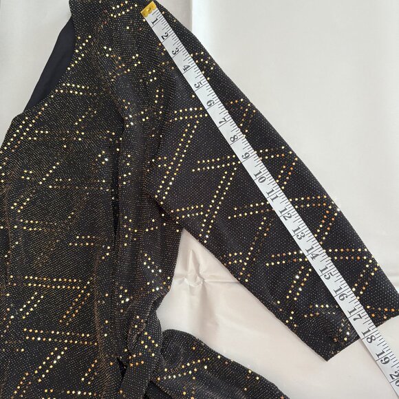 Nina Leonard Gold Glitter Midi Dress 3/4 Sleeve Gold and Black Size L - Picture 12 of 14